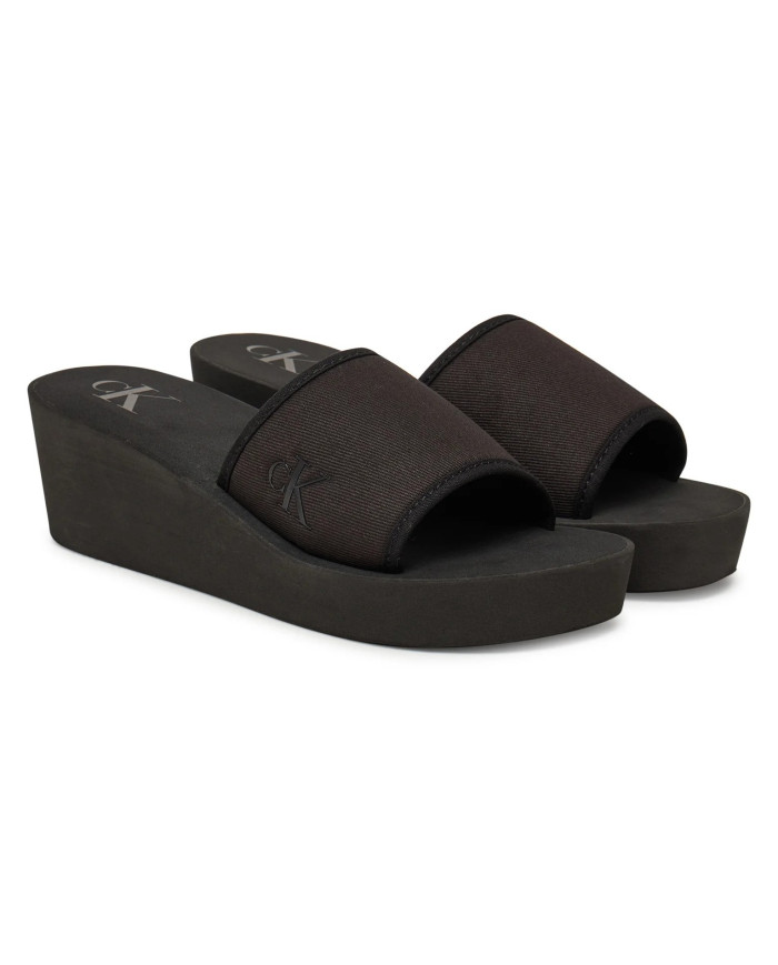 CALVIN KLEIN BEACH WEDGE SLIDE CANVAS YW0YW01725 0GJ ΜΑΥΡΟ
